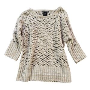 United States Sweaters Metallic Open-Knit Sweater 3/4 sleeve | Light Beige